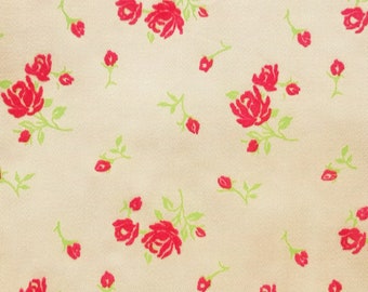 Flocked Floral Upholstery Fabric Beige with Red Roses Medium Weight Cotton Home Decor Fabric, Textured Fabric, Pillow Fabric, Cotton