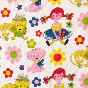 Vintage, jaren 1960, Raggedy Ann stof, Floral, Girl&#39;s Room, 2-gordijn panelen elk meet 42 inch breed bij 78 inch lang of 2,1 yard