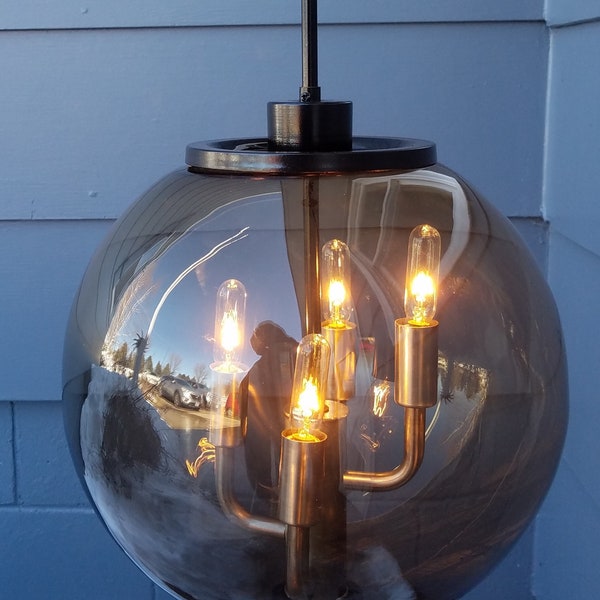 Vintage 1970's Light Craft of California Lighting, Smoke Glass Ball Light, Hanging Light Fixture, Pendant Light, Mid Century Modern, Retro