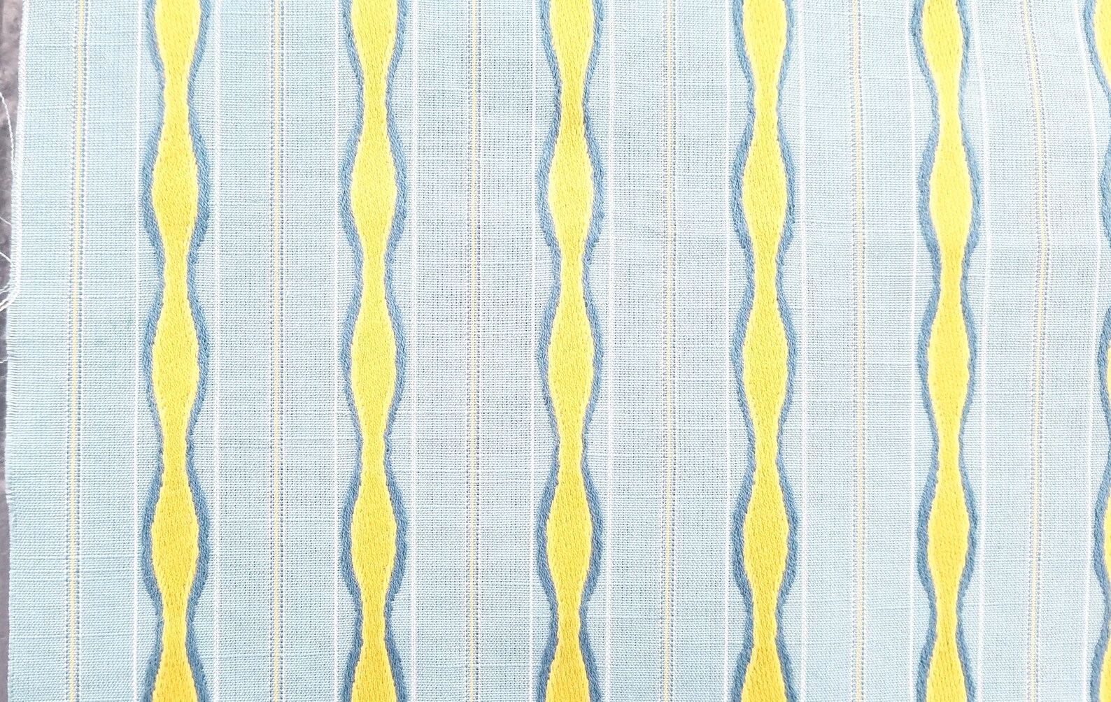 Contemporary Yellow and Blue Embroidered Cotton Stripe Fabric Etsy