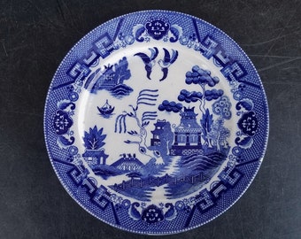 Vintage Blue Willow Transferware, Y S Japan Blue and White Willow Transferware Plate, Blue Willow China, Made in Japan, Asian