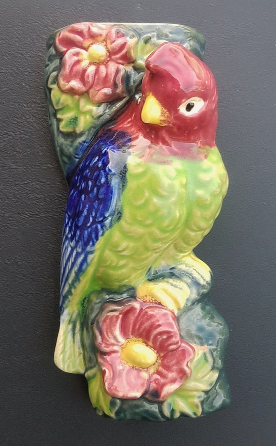 Poche De Mur Pour Le Perroquet Barbotine Vintage Oiseau Mur