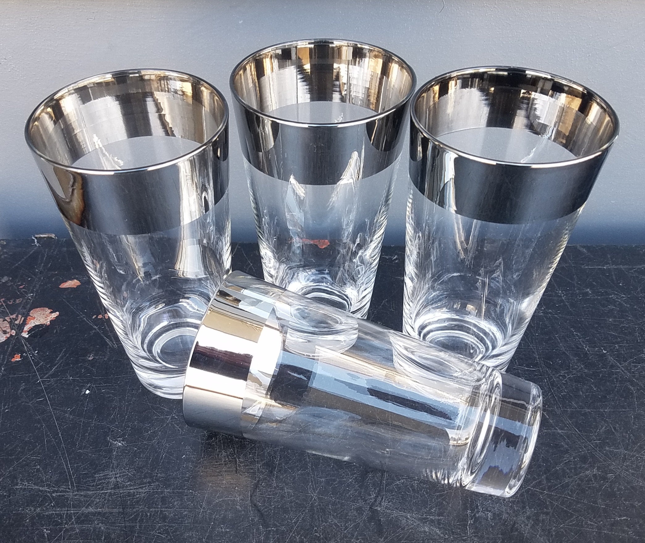 Dorothy Thorpe Mid-Century Modern Silver Overlay Glass Cocktail Pitcher Set  at 1stDibs