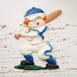 Baseball, Batter, Baseball Player, Sports, Sexton, Wall Plaques, 1960&#39;S, Wall Hangings, Vintage, Boy&#39;s Room, Child&#39;s Room, Blue, Ora