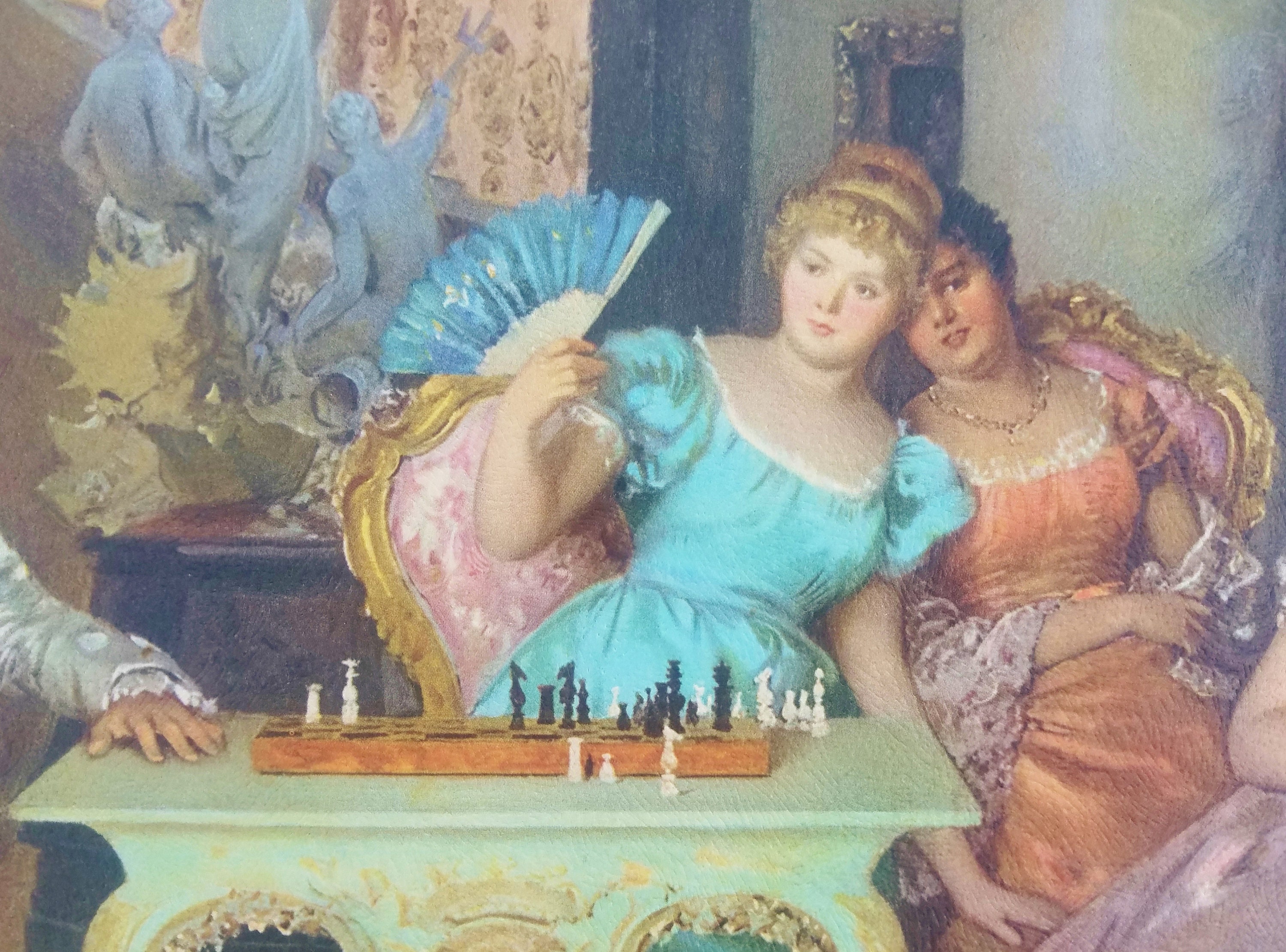 Vintage Print After the Famous Painting chess Game 