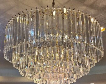 Seven Tier Lucite and Brass Waterfall Chandelier by Triarch X-Large Circa 1970s