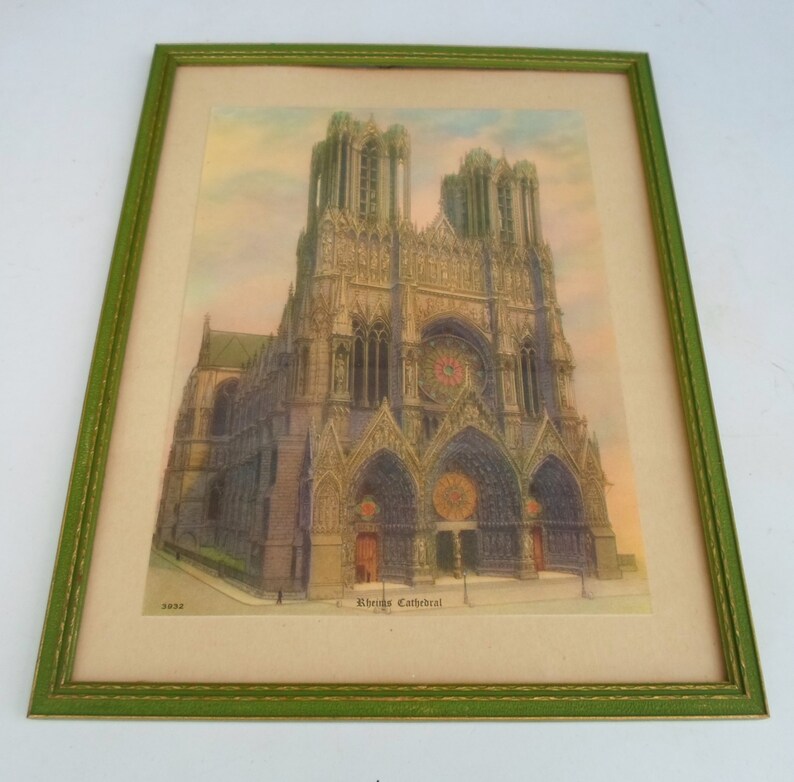 Vintage Framed Embossed Lithograph of Rheims Cathedral Etsy