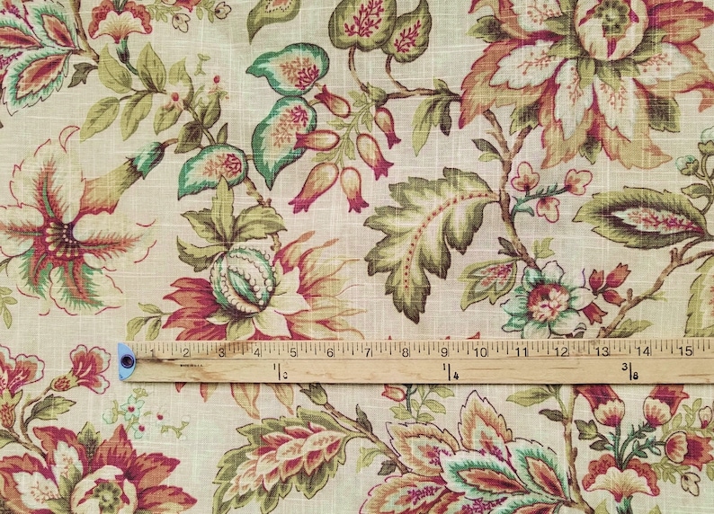 Mill Creek Jacobean Floral Fabric Printed Linen Blend Etsy