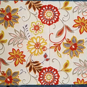 Floral Fabric Remnant, Upholstery Fabric, Pillow Fabric, Coral, Rust, Grey, Yellow, Contemporary  Floral Fabric, Cotton Print, Home Decor