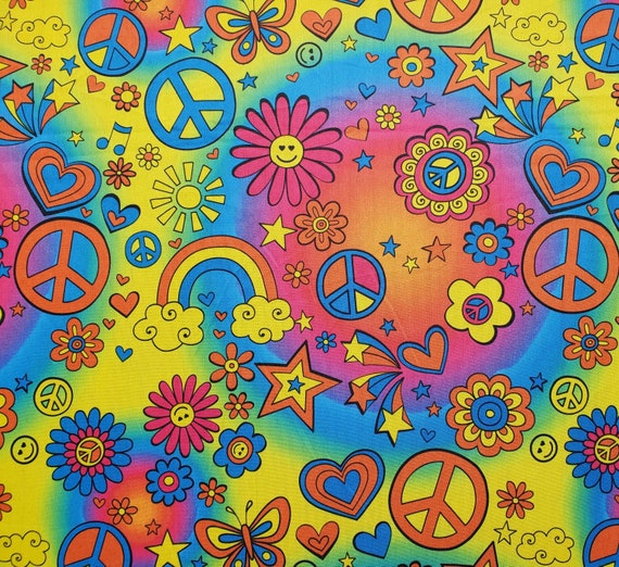 1970's Flower Peace Sign Fabric Polyester Fabric - Etsy