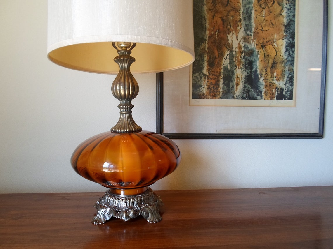 Vintage 1971 L&LWMC Hand Blown Orange Glass Table Lamp And Etsy