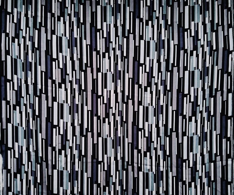 May include: Abstract pattern with vertical lines of various shades of gray, white, and blue on a black background.