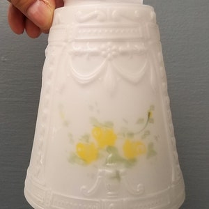 Vintage Embossed Floral Fixture Shade, Fixture Shade, Reverse Painted Floral, Cottage Bungalow, Satin Frosted Glass Light Shade, Globe