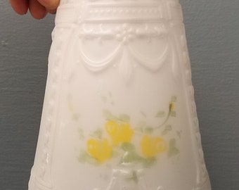 Vintage Embossed Floral Fixture Shade, Fixture Shade, Reverse Painted Floral, Cottage Bungalow, Satin Frosted Glass Light Shade, Globe