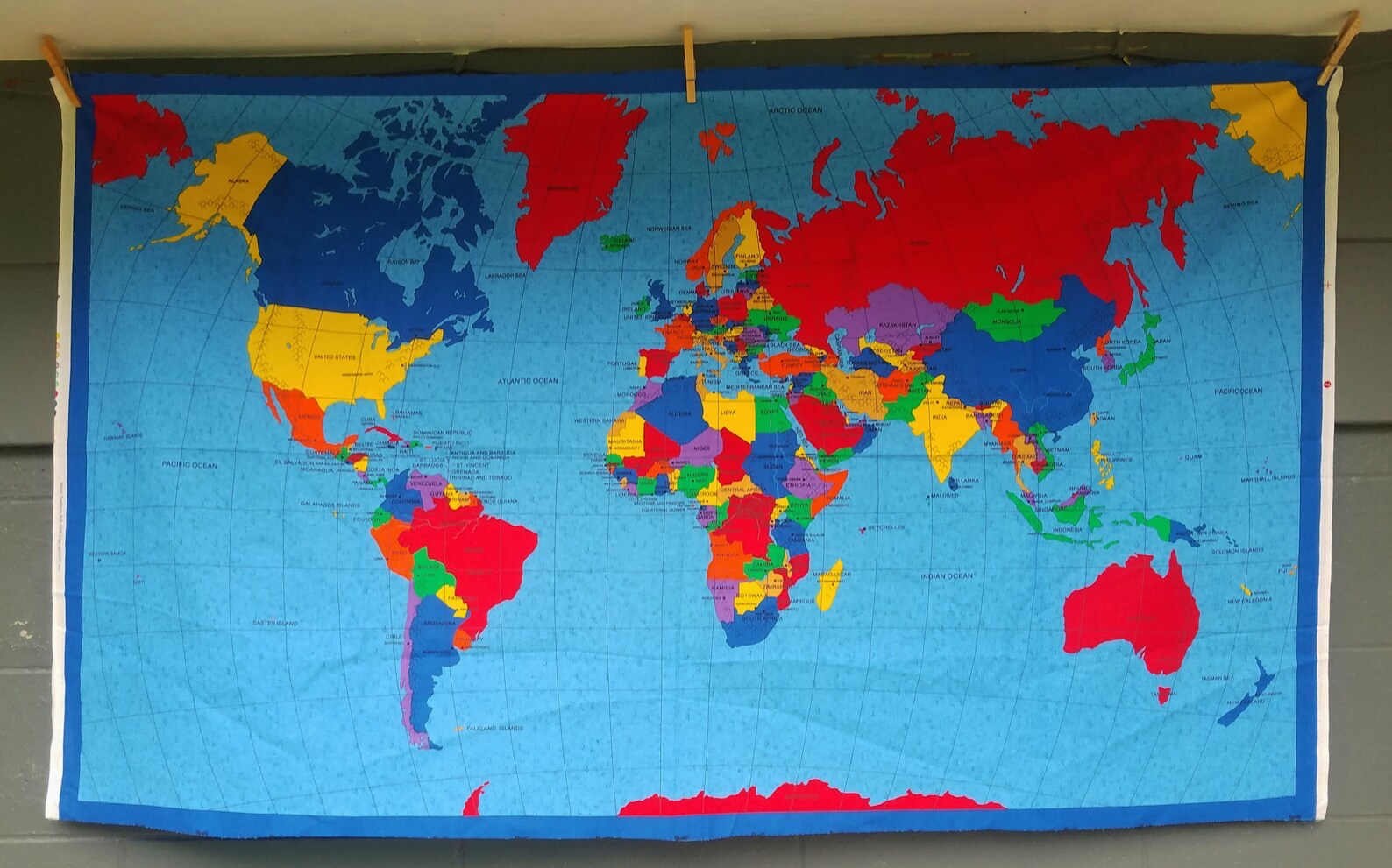 Vintage 1998 World Map Fabric Panel Multi Color Designed for Etsy