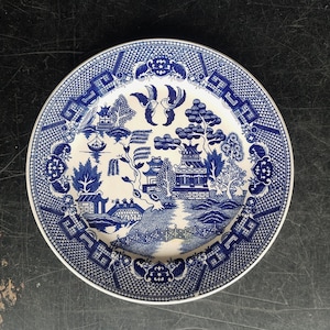 Vintage Blue  Willow Transferware, Blue and White Willow Transferware Plate, Antique Blue Willow China, Unmarked, Asian