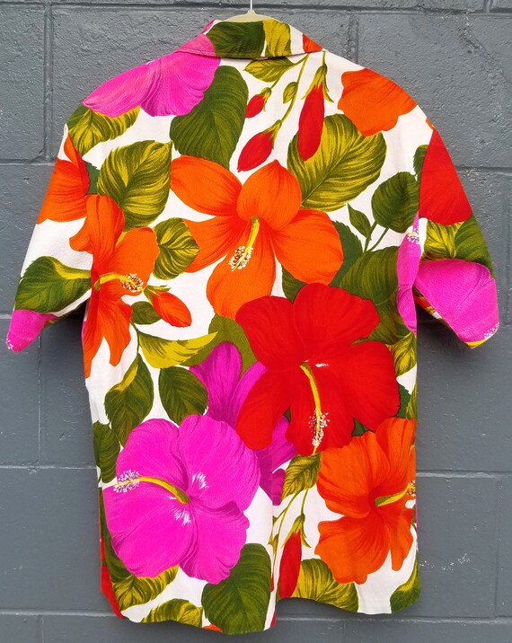 Vintage 60's Neon Hawaiian Shirt, Floral Aloha Shirt