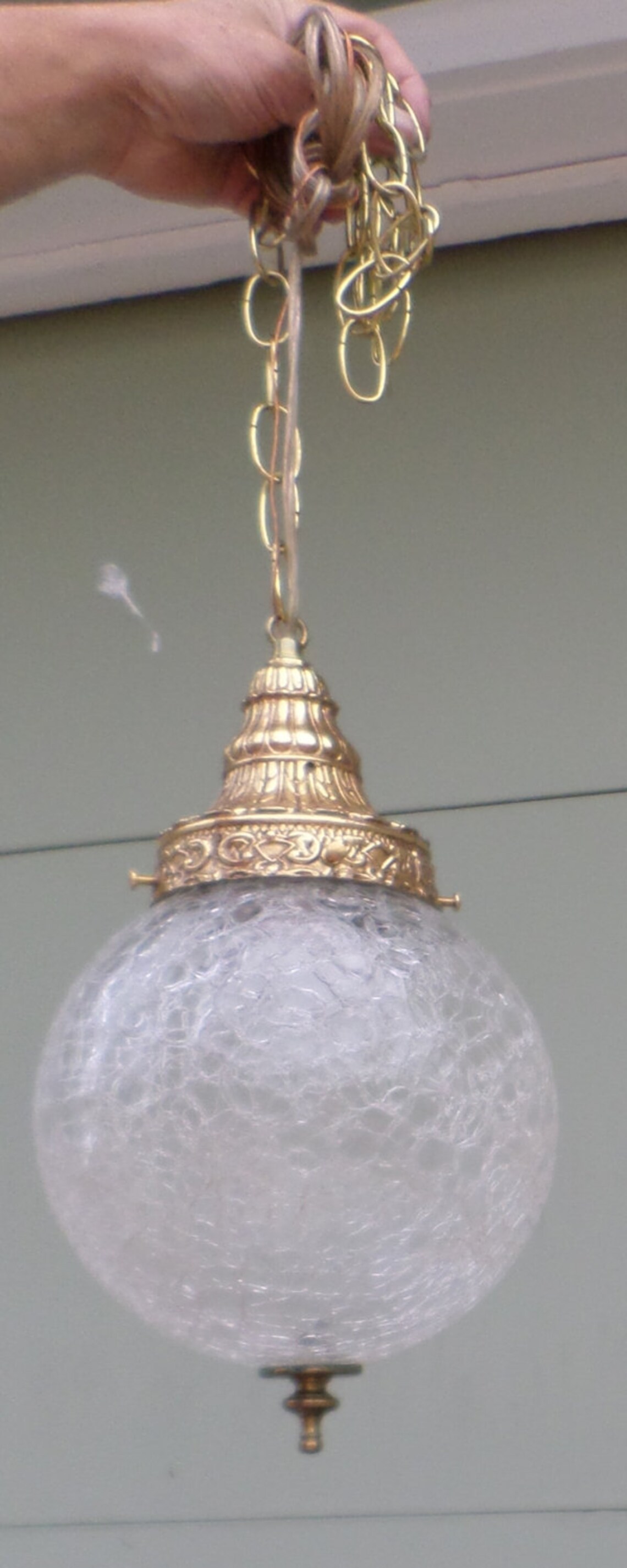 1970's Vintage Swag Lights Clear Crackle Glass Globes Etsy