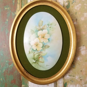 Vintage Limoges Porcelain Floral Wall Plaques, Floral Limoges Hand Painted Signed Jean, French, Wood Gilded Frame Velvet Matting, Framed