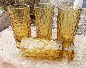 Vintage Water Goblet by Fostoria Amber Pebble Beach Yellow (Lemon Twist) Footed Water Goblets, Set of Four, Water Glass
