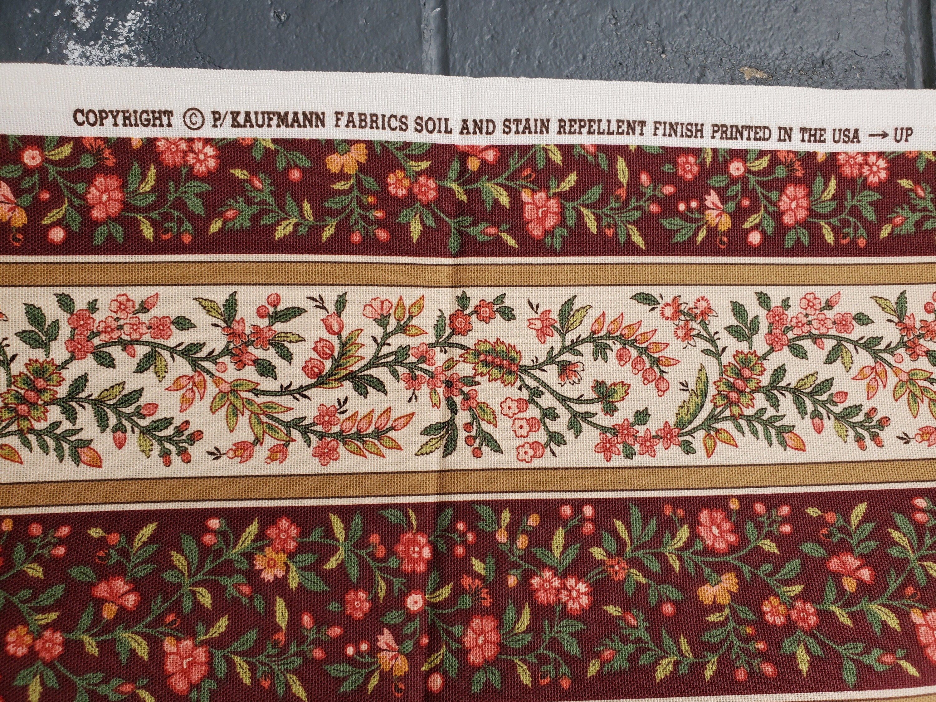 P KAUFMANN CARNATION SANDSTONE EMBROIDERED FLORAL STRIPE FABRIC BY YARD  57W