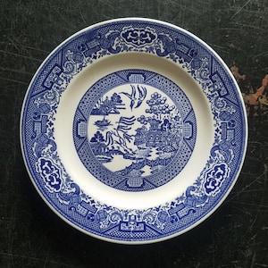 Vintage Blue Willow Transferware, Japan Blue and White Willow Transferware Plate, Blue Willow China, Made in Japan, Asian
