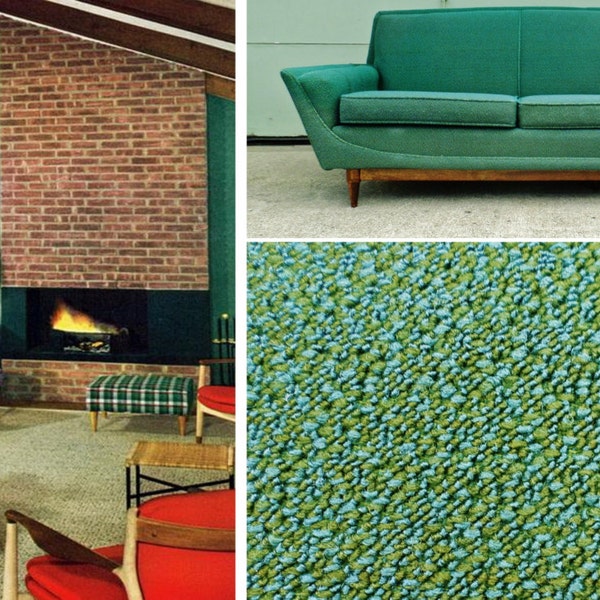 Vintage, 1950's, Mid Century Modern, Sofa, Davenport, Couch, Made by Mastercraft of Omaha, USA, Aqua Blue-Green, Mad Men, Eames Era, Retro