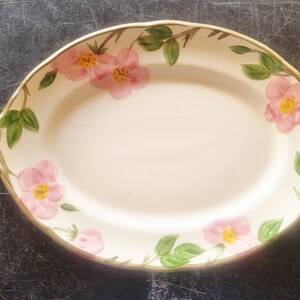 Vintage 90&#39;s Franciscan Desert Rose 14&quot; Oval Serving Platter, Dinnerware Made in England, Hand Decorated Embossed Earthenware