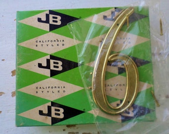 Vintage, Jaybee, House Number, 6, 9, Six or Nine, California Styled, 4&quot; 4406-03-01 Solid Polished Brass Non-Rusting, New Old Stock