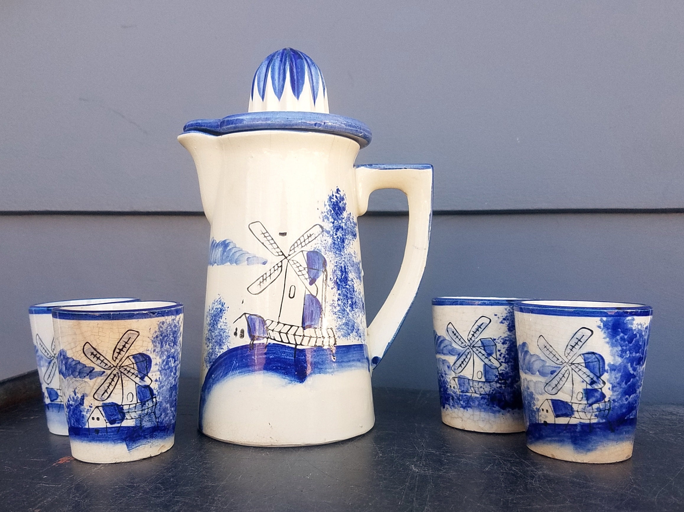 ジェームス　イラズムス　徳利 Vintage Blue and White Windmill Juice Set Pitcher Glasses