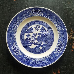Vintage Blue Willow Transferware, Japan Blue and White Willow Transferware Plate, Blue Willow China, Made in Japan, Asian