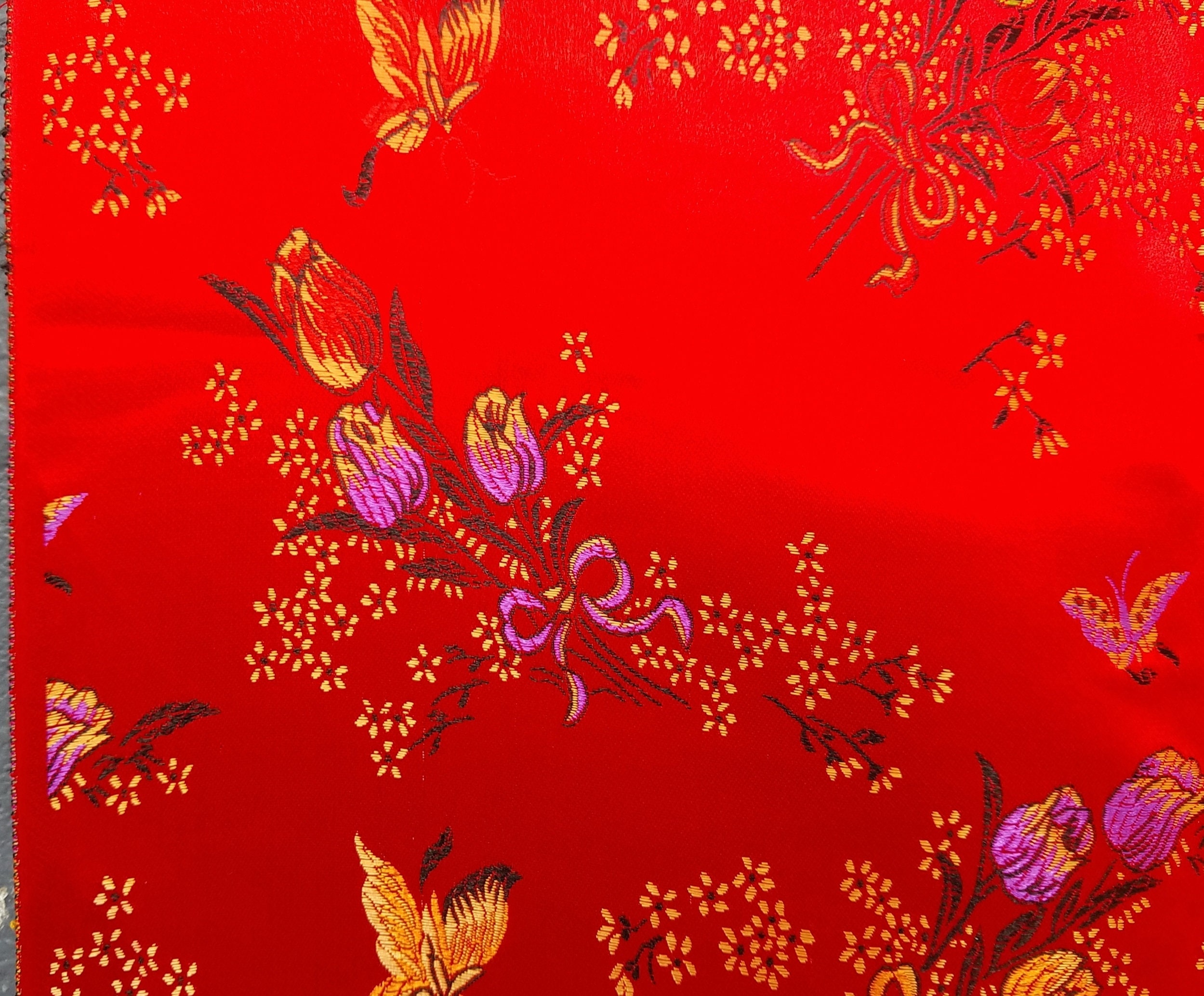 Red Satin Brocade Chinese Fabric Chinese Design Satin Jacquard | Etsy