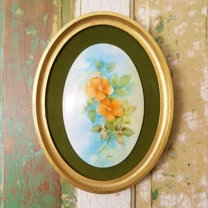 Vintage Limoges Porcelain Floral Wall Plaques, Floral Limoges Hand Painted Signed Jean, French, Wood Gilded Frame Velvet Matting, Framed