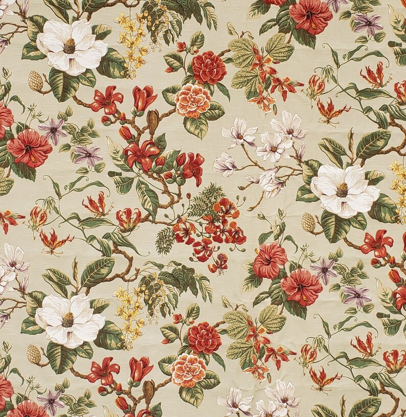 Braemore Floral Print Fabric Magnolia Flowers Pinks Reds Etsy