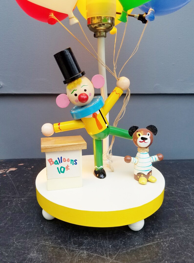 Circus Dolly Toy Co Balloons Clown Plastics Red Retro Dog Children/'s Lamp Yellow White Vintage Blue Nightlight 1960/'s Green