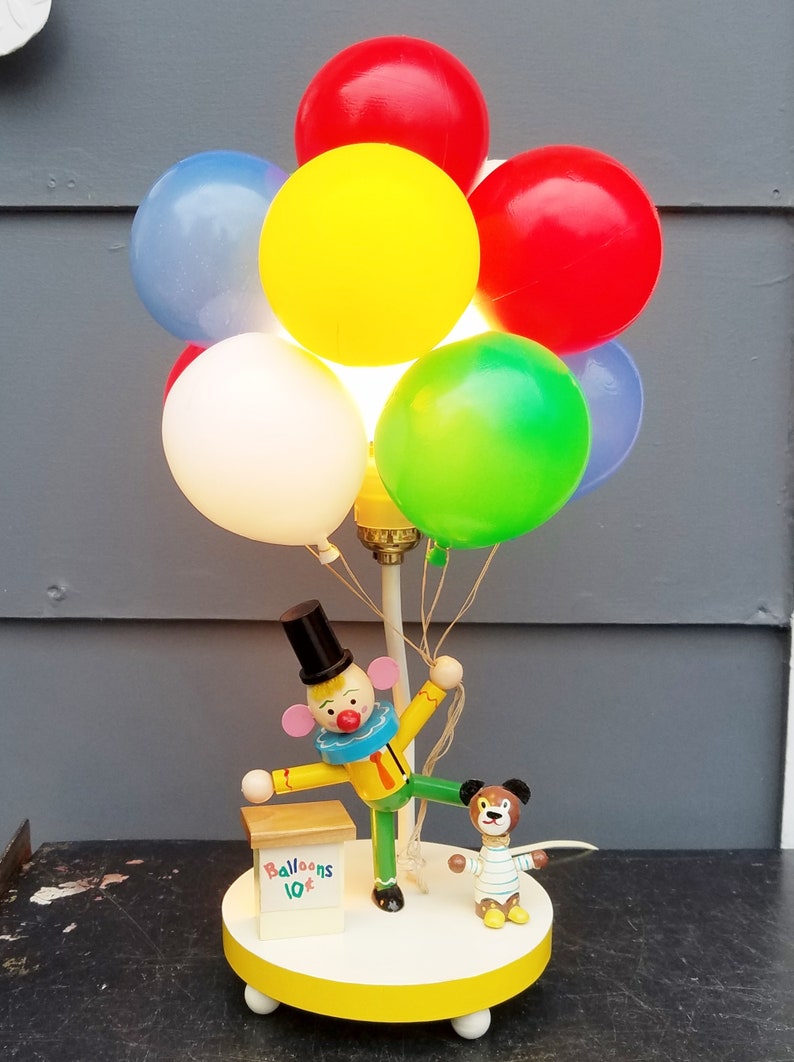 Circus Dolly Toy Co Balloons Clown Plastics Red Retro Dog Children/'s Lamp Yellow White Vintage Blue Nightlight 1960/'s Green