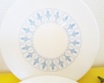 Vintage Homer Laughlin Blue Fleur De Lis  Set of Four Bread and Butter Plates  Mid Century Modern