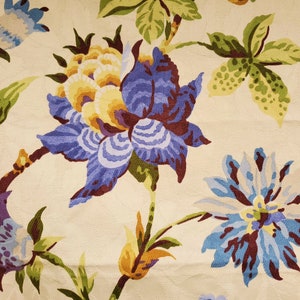 P Kaufmann Floral Fabric, P Kaufmann, Cotton Damask Fabric, Screen Print  Decor Fabric, Blue, Purple, Green, Yellow, Drapery Upholstery