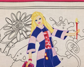 2002 Barbie Mattel Inc., tessuto del pannello Color Me Barbie, pannelli a cuscino o tessuto superiore trapunta, tessuto di stampa novità