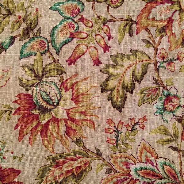 Mill Creek Jacobean Floral Fabric, Printed Linen Blend, Upholstery Fabric, Pillow Fabric, Drapery Fabric