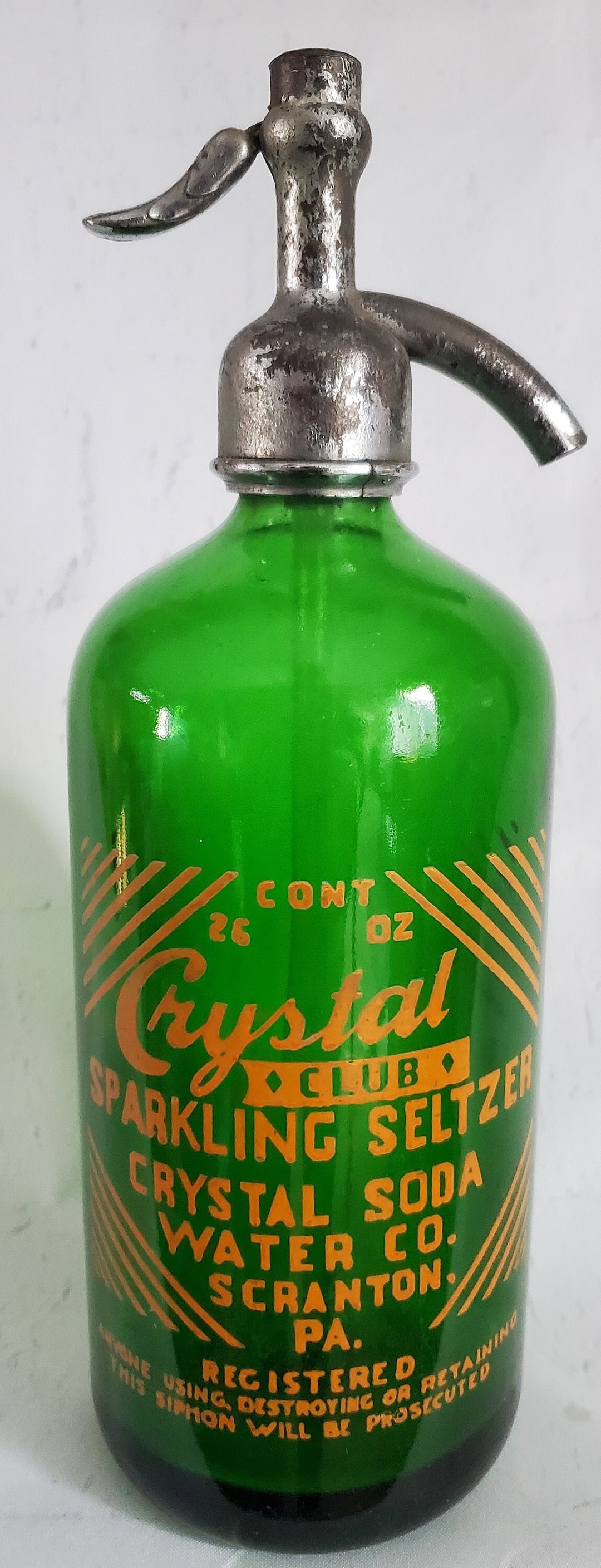 Antique Vintage Crystal Soda Water Co. Seltzer Bottle Scranton PA. Soda Water Seltzer Water