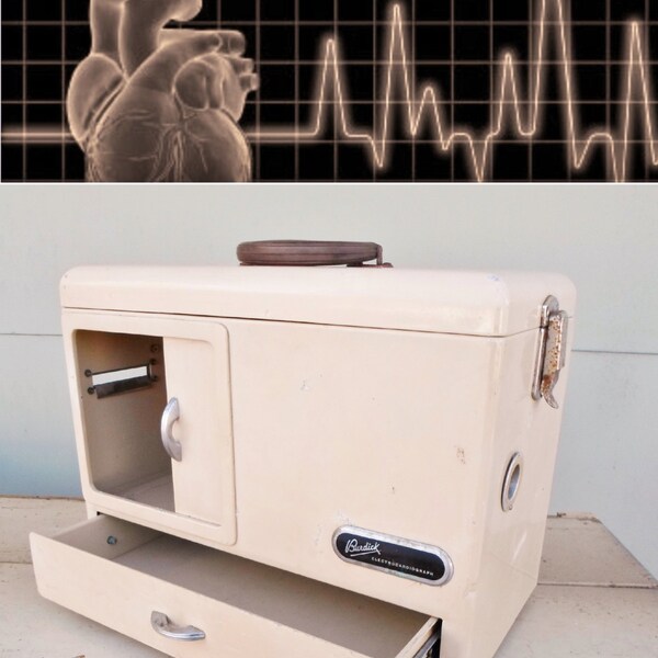Industrial, Medical, Storage, Cabinet, Vintage, Burdick, Electrocardiograph, Case, Oddities, Metal, Brown, Chrome, Antique, Bakelite, Drawer