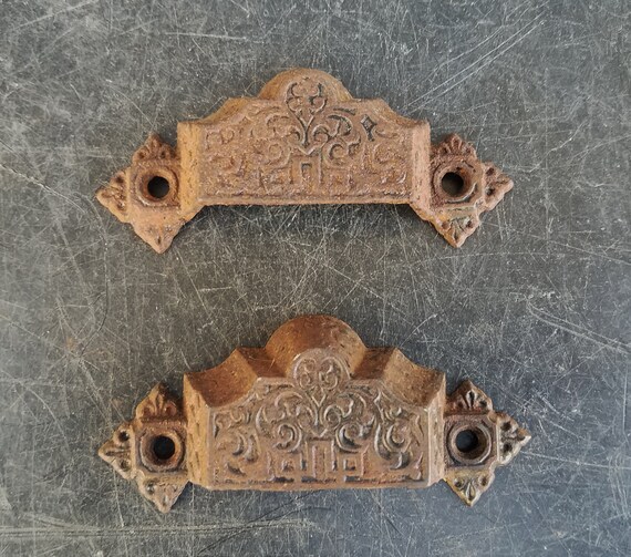 Antique Eastlake Cast Iron Bin Drawer Pull Set Of 2 Bin Etsy