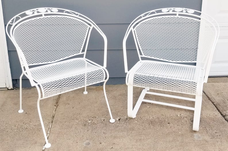 Vintage Woodard Daisy Bouquet Wrought Iron Barrel Back Patio Chair Sold Separately