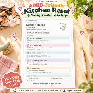 ADHD-Friendly Kitchen Reset Checklist, Low-Pressure Cleaning Routine (Digital Download)