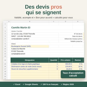 Offertmall för egenföretagare 2026 Excel och Google Sheets | Offert för mikroföretag med godkännande och deposition
