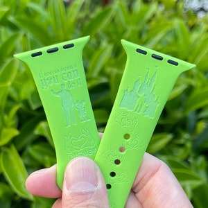 Walt and Mickey castle engraved silicon Apple Watch Band for 38mm 40mm 42mm 44mm 41mm 45mm 49mm, custom Apple Watch Strap for all Series