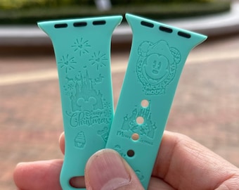 Disney Mickey Christmas theme park snack engraved silicon Apple Watch Band for 38mm 40mm 42mm 44mm, 41mm 45mm, 49mm, Apple Watch Ultra Strap