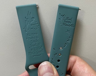 Tinkerbell Engraved Fitbit Charge / Versa / Sense Band: Think Happy Thoughts Google Pixel Silicone Strap