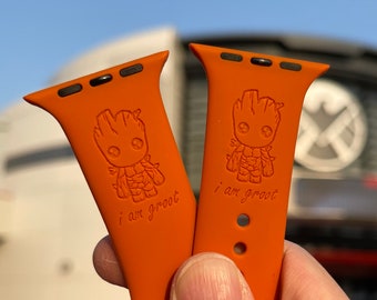 Baby Groot Engraved Apple Watch Band: Guardians of the Galaxy Silicone Strap